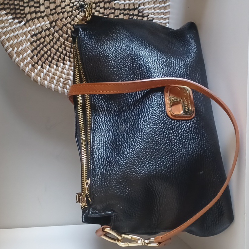 Valentina Black Pebbled Leather Crossbody Bag - Picture 2 of 12
